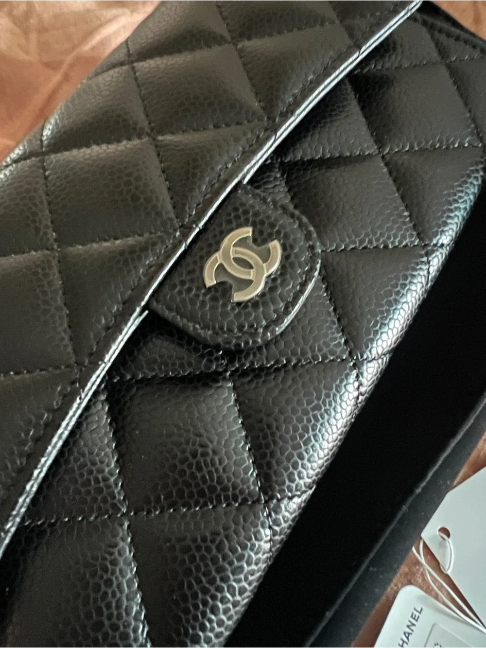 CHANEL Black Quilted Wallet with Silver CC Hardware